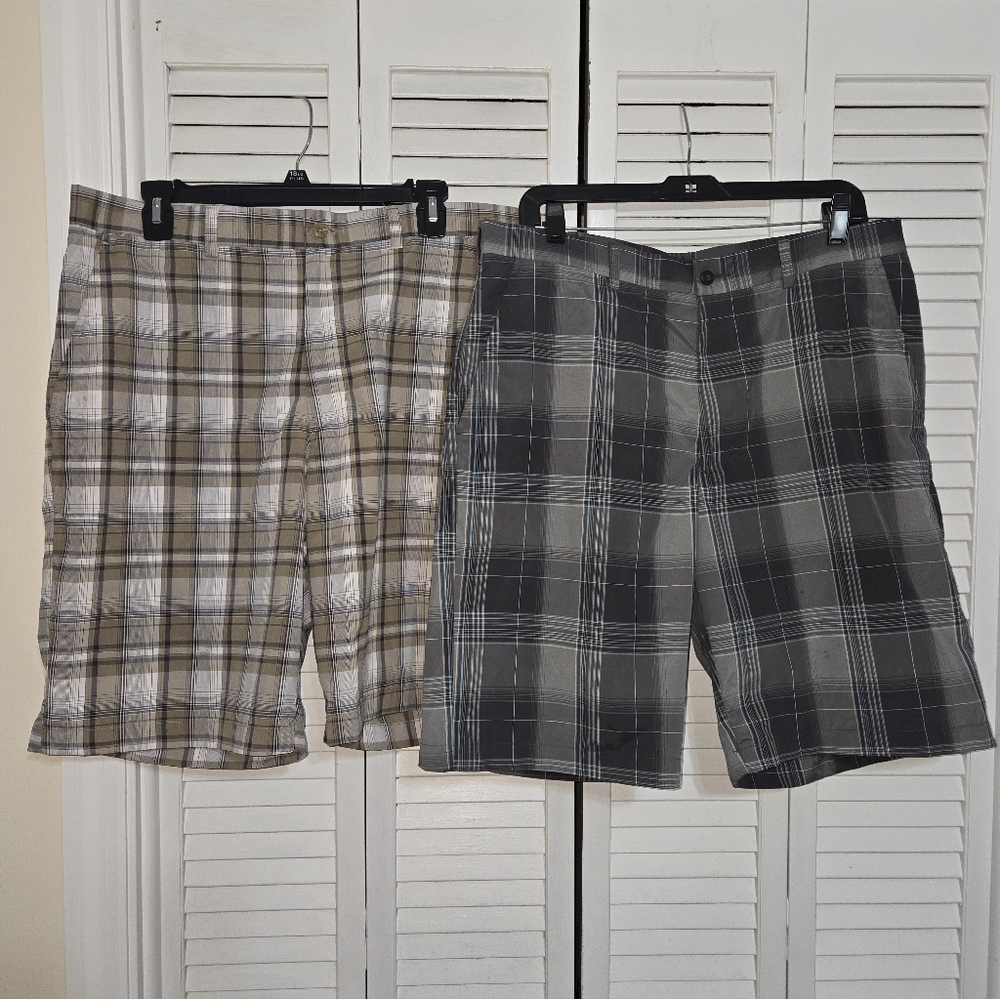 Ben Hogan Performance Men's 34 Plaid Golf Shorts - Gray and Tan